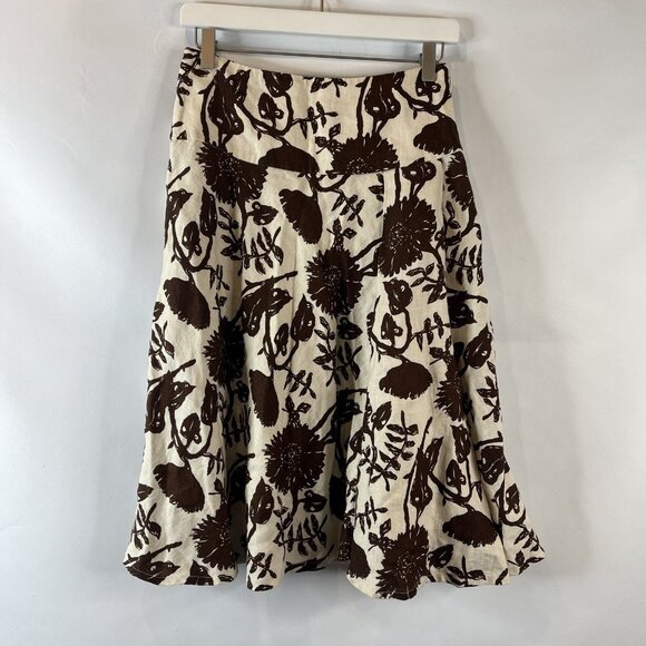 GAP Womens Linen Midi Skirt Size 0 Cream Brown Floral Fit & Flare - Picture 2 of 8